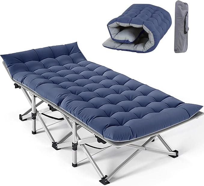 Slsy Folding Camping Cot for Adults with Pad, Padded Portable Sleeping Cots, Camp Bed with Carry Bag for Outdoor Travel, Beach, Hiking