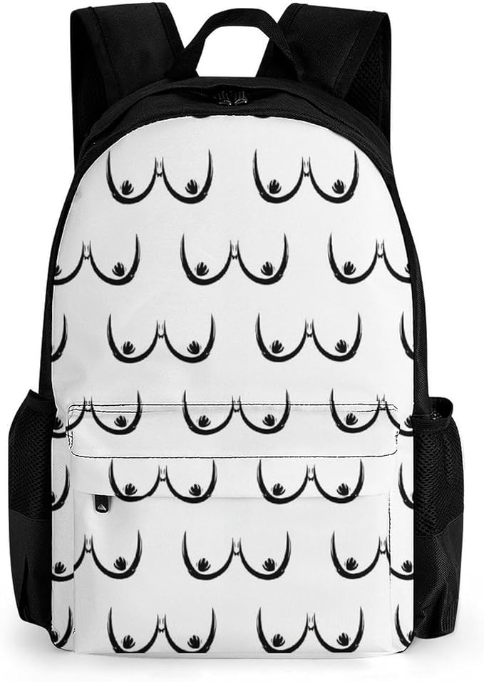 Shoulder Book Bags Polyester Multipurpose Anti-Theft Boobs Breasts Pattern Print White Carry On Bag Large Capacity Travel Hiking Camping Rucksack