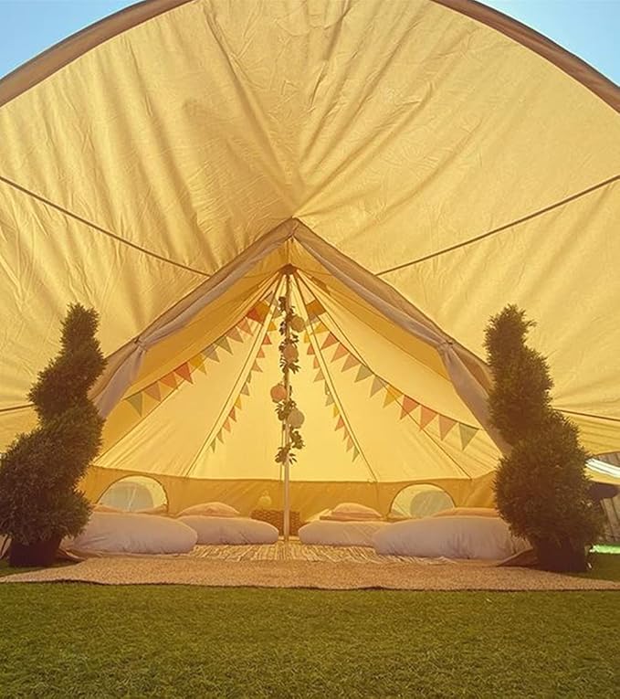 DANCHEL OUTDOOR Waterproof Bell Tent Awning, 4 Season Camping Tarp – Portable Canopy Cover with Poles, Lightweight Glamping Accessories, Rectangle