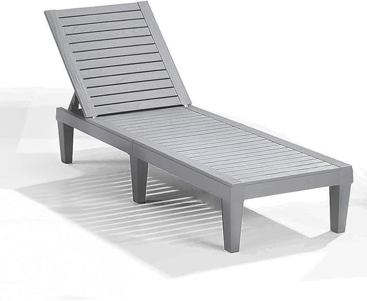 Nestl Patio Chairs - Grey Chaise Lounge Chair Outdoor, 5-Position Adjustable Sun Tanning Chair, Waterproof Pool Lounge Chairs, Reclining Lawn Chair, Lightweight Outdoor Lounge Chairs