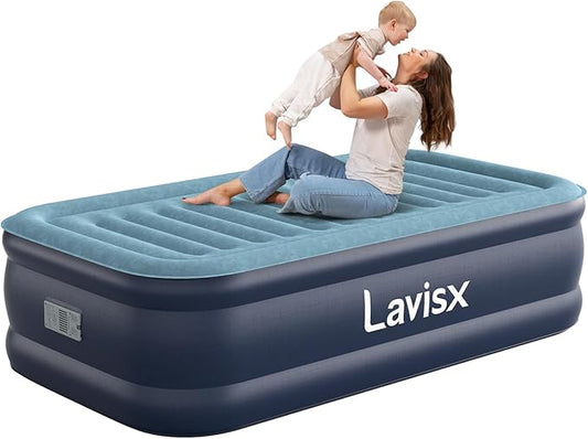 Twin Air Mattress 18” with Built in Pump, 2 Mins High Speed Inflation Luxury Auto Stop Pump Blow Up Mattress Comfort Air Bed, Colchones Inflables