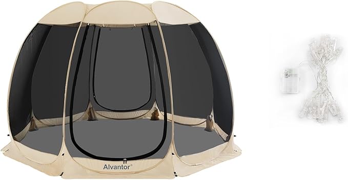 Alvantor Screen House Room Camping Tent Outdoor Canopy Dining Gazebo Pop Up Sun Shade Shelter 8 Mesh Walls Not Waterproof Beige 12'x12' Patent Pending