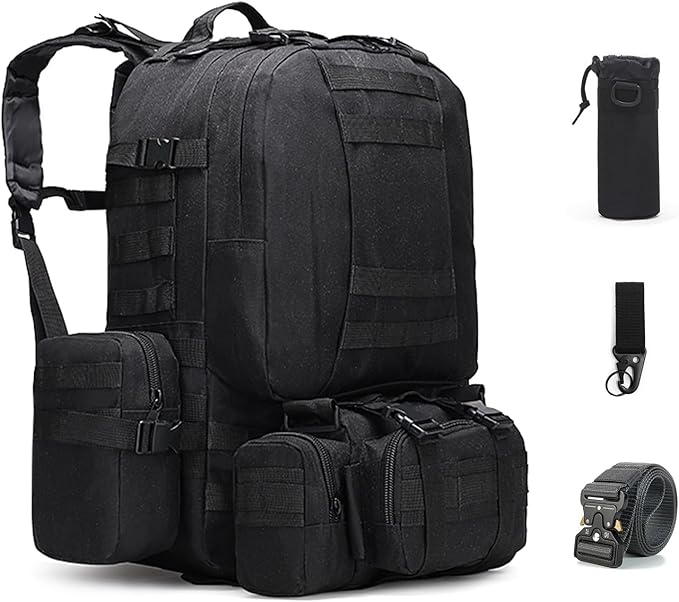 60L Tactical Backpack Military 3-Day Assault Pack, Waterproof Molle System Rucksack with Detachable Bag, Survival Bug Out Backpack for Men & Women(Black)