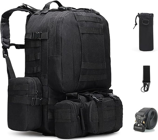 60L Tactical Backpack Military 3-Day Assault Pack, Waterproof Molle System Rucksack with Detachable Bag, Survival Bug Out Backpack for Men & Women(Black)
