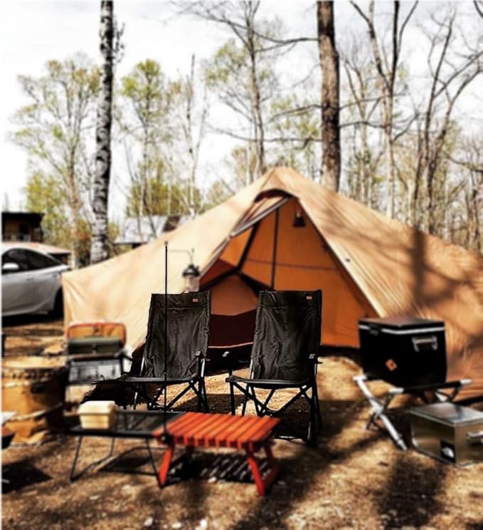 CAMPINGMOON Portable Camping Chair High Back Foldable Cotton Canvas Campfire Low Style Relaxing Coyote Brown F-1002C-CF