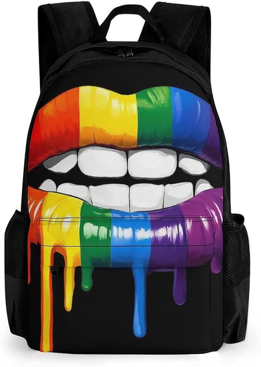 Men Women Polyester Lgbt Pride Lip Daypack Backpack Large Capacity Carry On Bag With Smooth Zippers for Hiking Picnic Walking Cycling