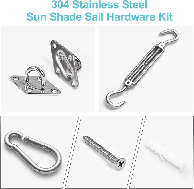 HOMPER Awning Attachment Set, Heavy Duty Sun Shade Sail Stainless Steel Hardware Kit for Garden Triangle and Square, Rectangle, Sun Shade Sail Fixing Accessories