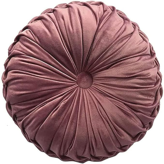 Round Throw Pillow Velvet Home Decoration Pleated Round Pillow Cushion for Couch Chair Bed Car Blush
