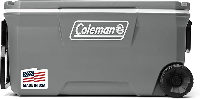 Coleman Classic Series Insulated Portable Rolling Cooler with Wheels, Leak-Resistant Outdoor Hard Cooler Keeps Ice up to 5 Days, 100-Quart