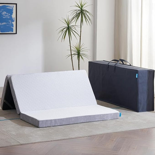 Odorless Foldable Mattress Full Size 75" x 54" x 4", 4 Inch Folding Foam Mattress with Storage Bag, Fiberglass Free Trifold Memory Foam Mattress for RV, Guest Bed