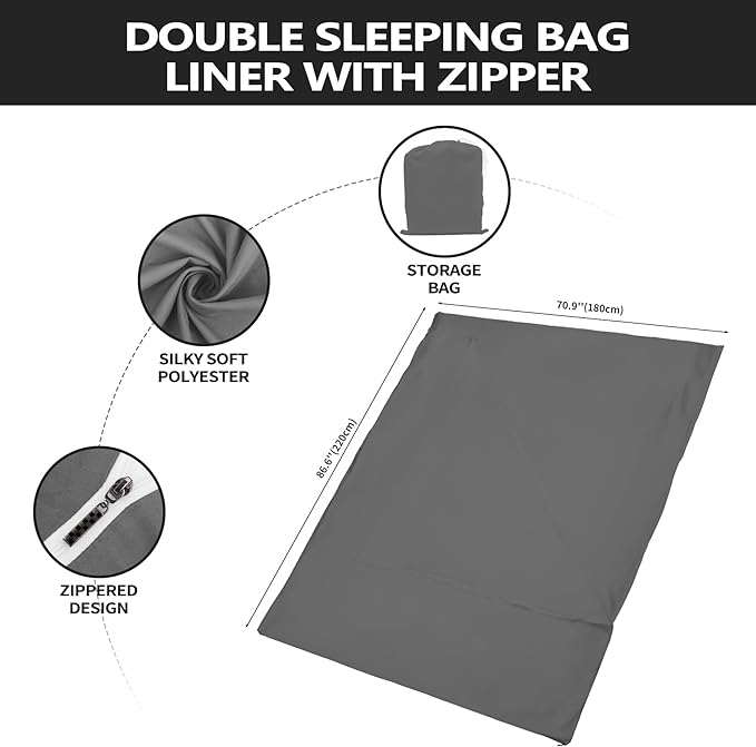 Sleeping Bag Liner,Long Staple Cotton, Adult Sleep Sack & Travel Sheets,Travel Sleep Sack for Backpacking, Hotels & Hostels Lightweight Travel Sheet Camping Sheets,Has Full Length Zipper