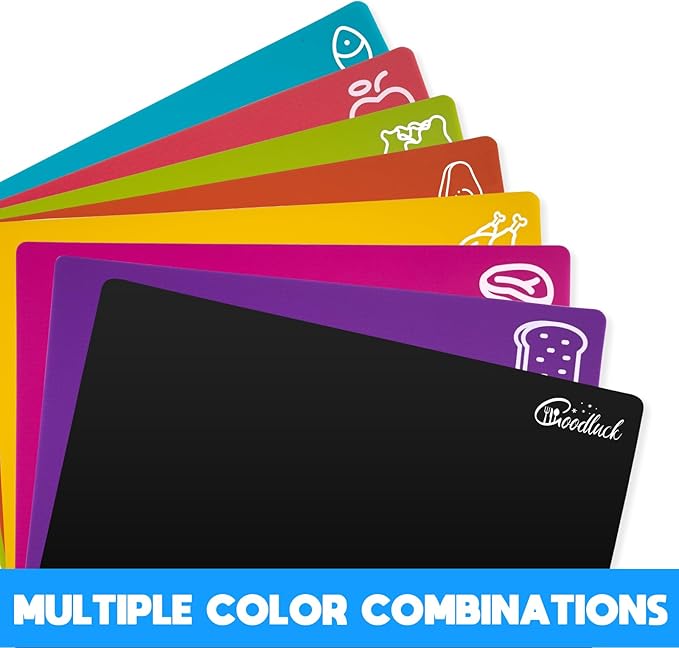 GoodLuck 10 Pieces Flexible Cutting Boards with Hanging Hole, BPA Free Plastic Cutting Boards for Kitchen, Non Slip Cutting Mat for Meat and Vegetables