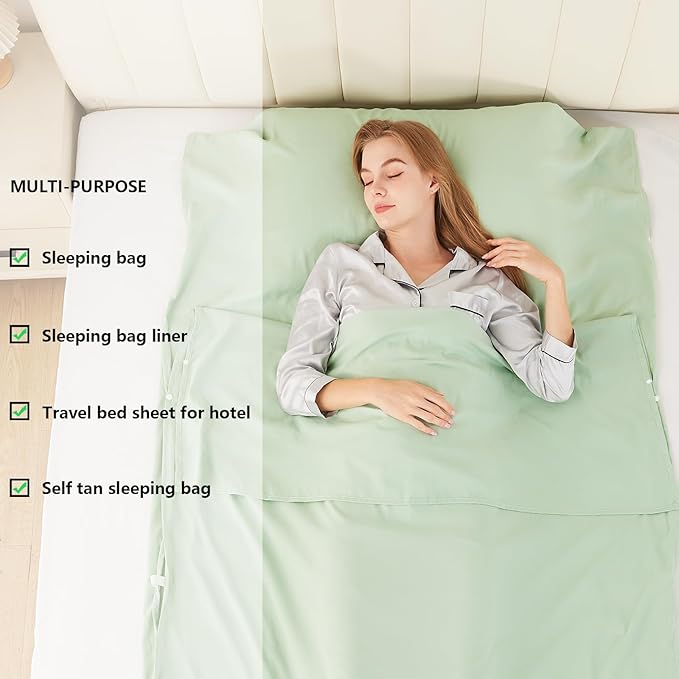 Sleeping Bag Liner Camping Adult Sleep Sack Lightweight Travel Sheet for Hotel Bed Compact Ultralight Essential Cleaning Supplies Kit Travel Bedding Set for Backpacking