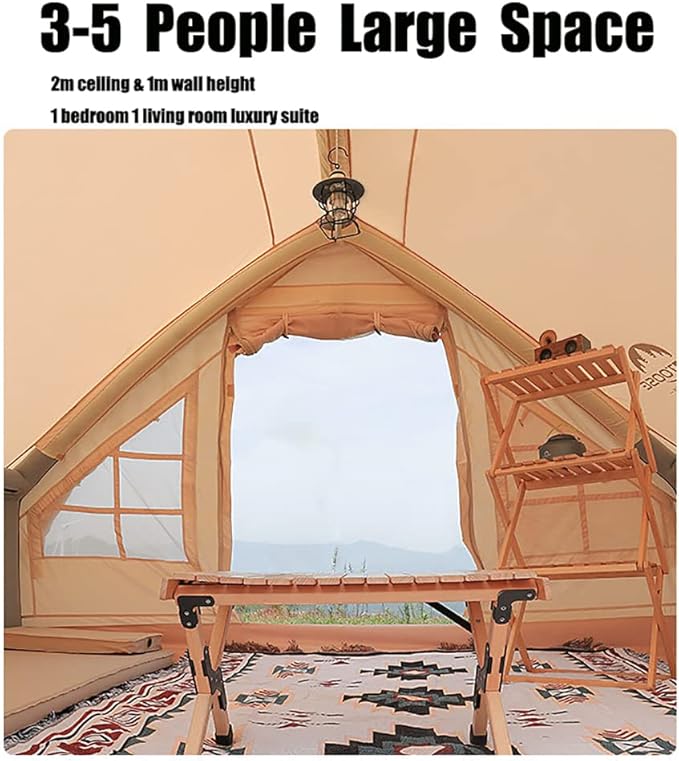Inflatable Glamping Tent, 3-5 Person Family Tent, 4 Season Waterproof Windproof Large Air Tent with Air Pump and Carry Bag, for Outdoor, Camping, Hiking, Mountaineering
