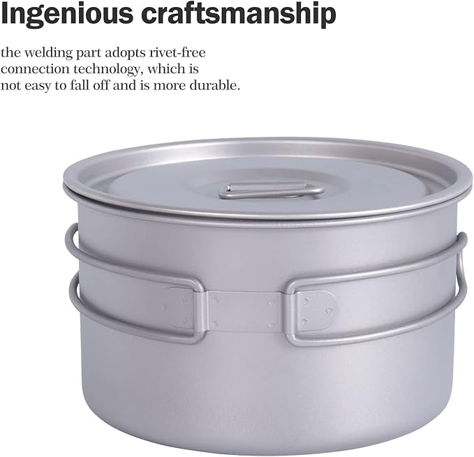 iBasingo 1.2L+1.8L+2.4L Titanium Pots Set with Lid Camping Cookware with Foldable Handle Portable Lightweight Cooking Kit Outdoor Kitchen Cooking Kit for Backpacking Hiking Picnic Fishing Ti2109C