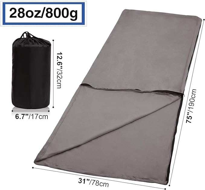 REDCAMP Fleece Sleeping Bag Liner for Adult Warm or Cold Weather, 75" Long Full Sized Zipper Camping Blanket for Outdoor Indoor Used with Sack, Grey