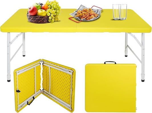 Portable Plastic Folding Table 4ft/6ft/8ft Heavy Duty White Black Picnic Dining Table Fold-in-Half for Camp Party Kitchen Indoor Outdoor