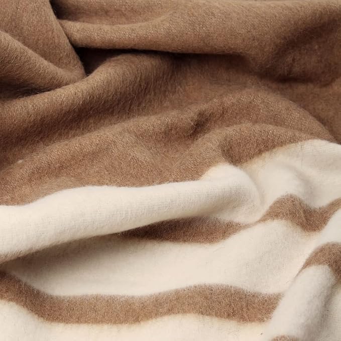 Thick Alpaca Wool Blanket Heavyweight for Camping Outdoors or Using Indoors | Soft Peruvian Alpaca Wool Blankets (Soft Camel/Ivory, Twin)