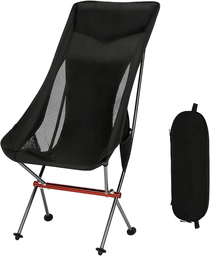 SHALLWE Camping Chairs, All Aluminum Frame Portable Folding Camp Chair for Adults, Heavy Duty High Back Collapsible with Built-in Pillow, Side Pocket, Carry Bag for Backpacking, Hiking, Beach