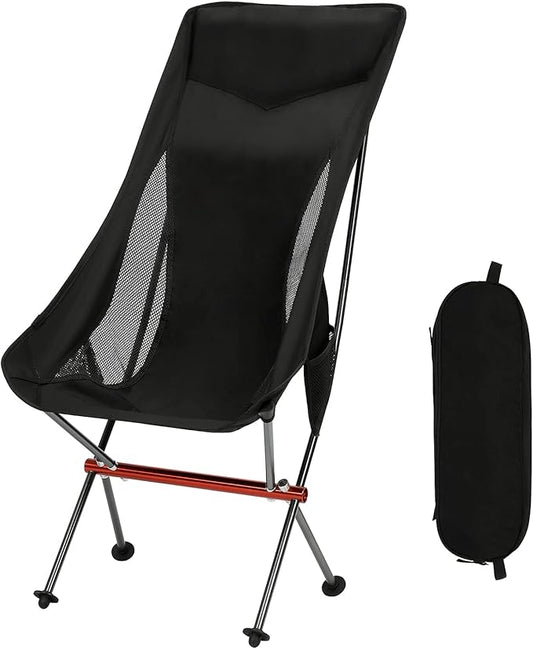 SHALLWE Camping Chairs, All Aluminum Frame Portable Folding Camp Chair for Adults, Heavy Duty High Back Collapsible with Built-in Pillow, Side Pocket, Carry Bag for Backpacking, Hiking, Beach