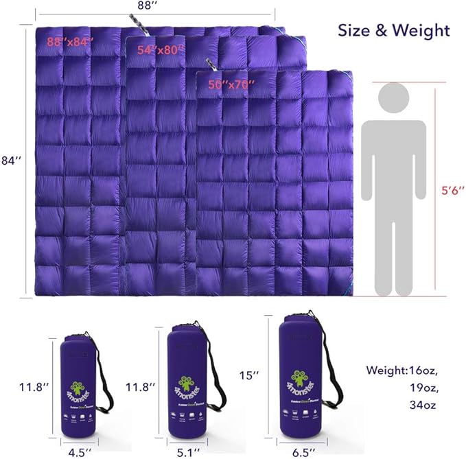 4Monster Down Camping Blanket - Outdoor Travel Quilt Puffy 650 Fill, Packable, Lightweight,Wind & Waterproof | Ideal for Stadium, Backpacking,Picnics, Beach and Hiking