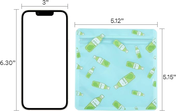 QQ Studio 100 PCS Clear Print Poly Plastic Color Empty Hangover Starter Kit with Resealable Zipper Seal Lock (Pear Drink, 5.12 inch x 5.12 inch)