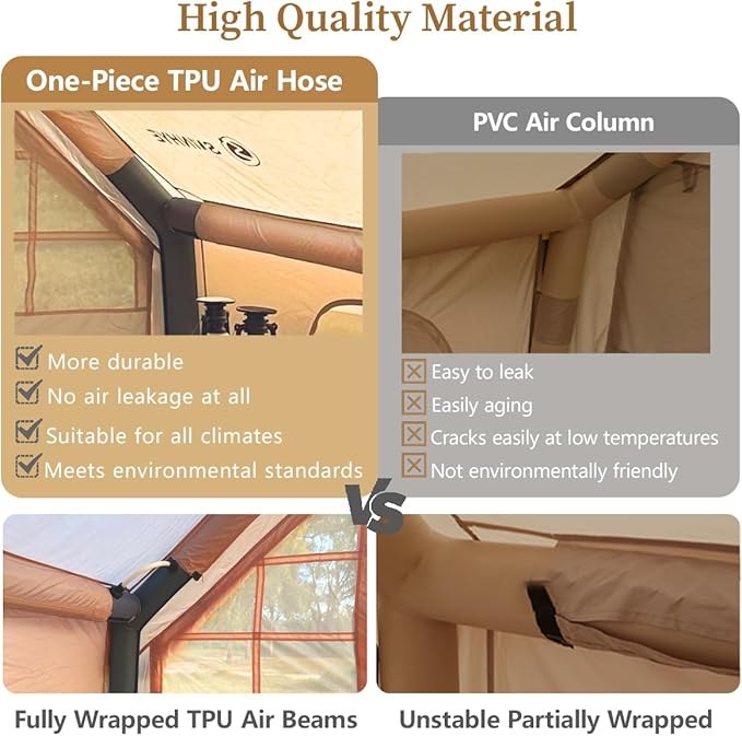 Inflatable Tent for Camping Large Blow Up Tents Glamping 4-8 Person House 4 Season Air with Pump Easy Set up Waterproof Outdoor Oxford