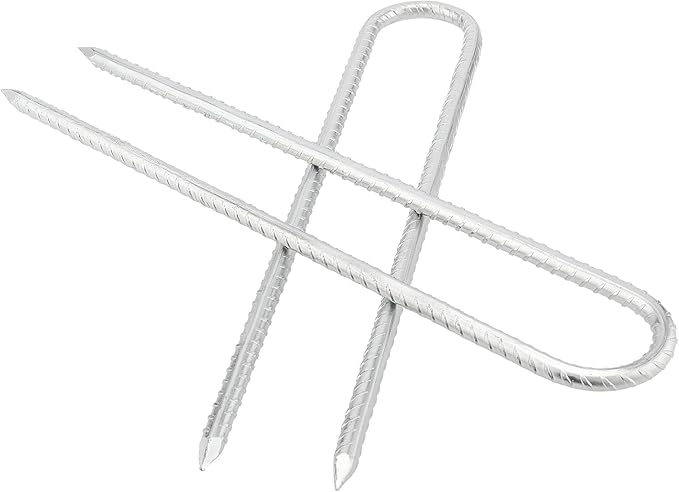 JOIKIT 12 Pack 12 Inch Silver U Shaped Trampolines Rebar Stakes, 5/16" Thick Heavy Duty Galvanized Steel Landscape Garden Ground Anchor Stakes Securing Pegs for Swing Set, Anchoring Tents, Trampoline