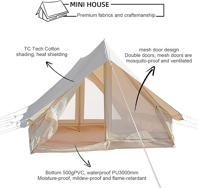 GeRRiT Outdoor Camping Tent, 4 Season Canvas Yurt Tent, Easy Set Up for Camp Backpacking Hiking Outdoor, Cotton Bell Tent for Winter Camping Hello