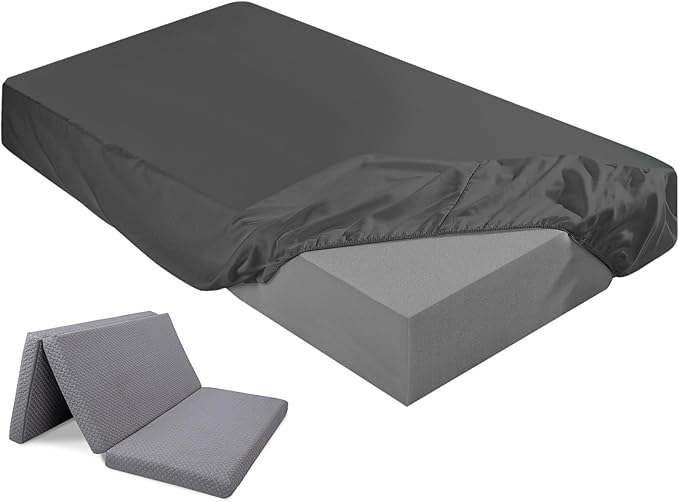 Breling Fitted Sheet (Sheet Only) Compatible with Milliard Trifold Mattress Folding Mattress Fitted Microfiber Bedsheet for Camp Bunk Rvs Bed(Dark Gray,Twin,4'')