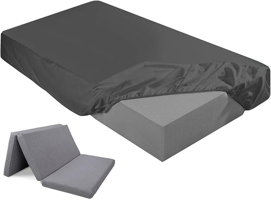 Breling Fitted Sheet (Sheet Only) Compatible with Milliard Trifold Mattress Folding Mattress Fitted Microfiber Bedsheet for Camp Bunk Rvs Bed(Dark Gray,Twin,4'')