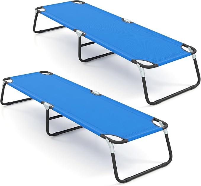 GYMAX Folding Camping Cot 2 Pack, Portable Ultralight Compact Sleeping Cot Bed for Adults with Oxford Fabric, for Outdoor Travel Backpacking Hiking Patio Home Office, 330LBS (2, Blue)