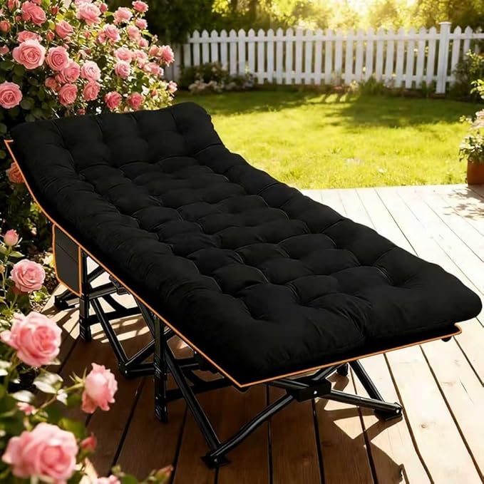 Comfortable and Soft Folding Bed, Portable Camping cot with Side Pockets and Mattress, Extra-Thick Oversized Folding Bed, Weight Capacity of 500/600/700 lbs (Black 700lbs)