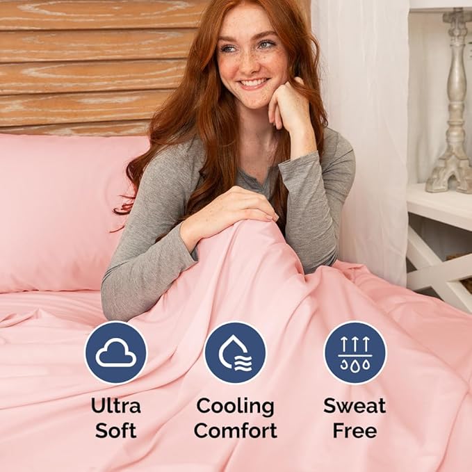 Full XL Bed Sheet - 4 Piece Full XL Bed Sheets Set - Soft, Breathable & Cooling - Hotel Luxury Bedding for Women, Men, Kids, Teens, Boys & Girls - Deep Pockets, Comfy, Fade & Wrinkle Free - Baby Pink