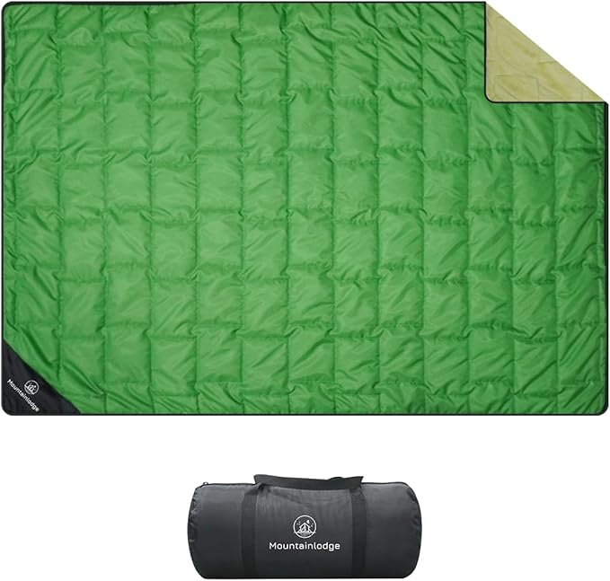 MOUNTAINLODGE Outdoor Durable Green Camping Blanket for Adult&Kids,Portable Packable Waterproof Blanket for Travel,Backpacking and Take a Short Rest.