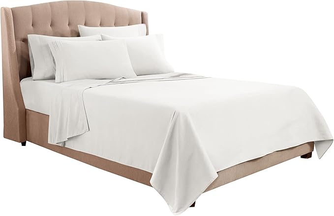 Clara Clark Flex Top King Sheets, 6 Piece Set - Hotel Luxury Sheets for Top Split King Bed, Super Soft Bedding Set, Head Split King White