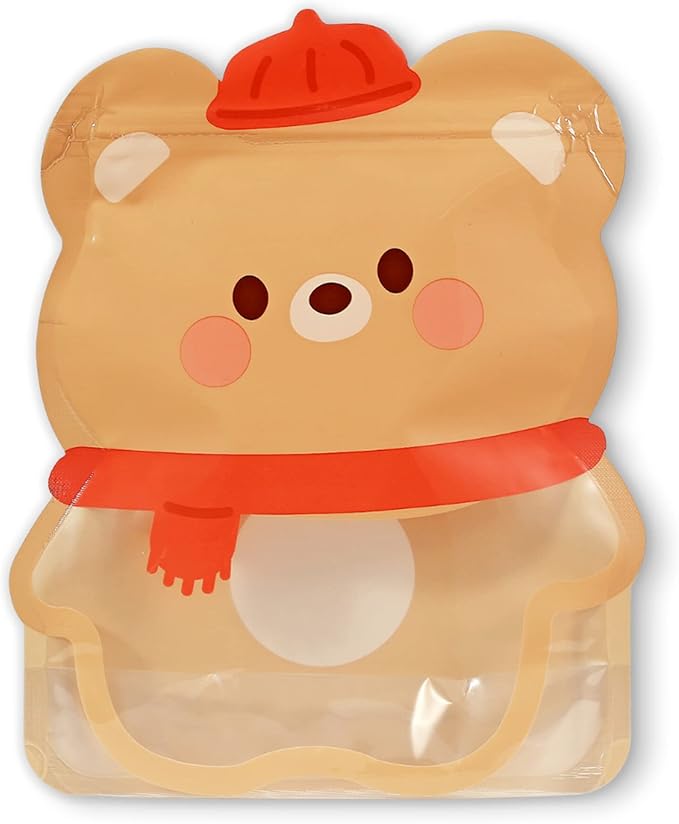 QQ Studio Pack of 100 Goodie Bags with Animal Design Strand Strong Resealable Pouches Perfect for Gift Treats and Favor with Clear Window 7 Inch x 8.75 Inch (Brown Bear)