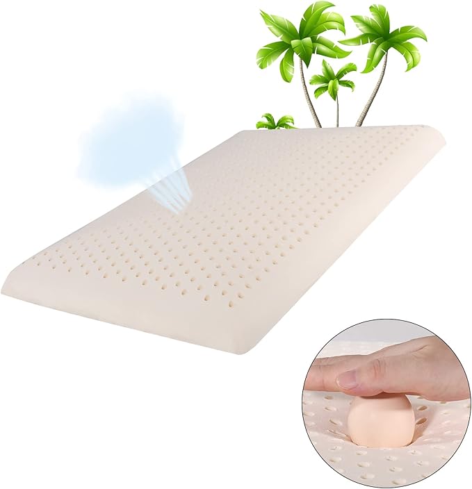 SUQ I OME Slim Sleeper -Thin Latex Pillow for Sleeping,Dunlop Low Profile Ultra Thin for Stomach, Back, or Side Sleepers, Firm, 23x15.7x2.7 inch,Cube White