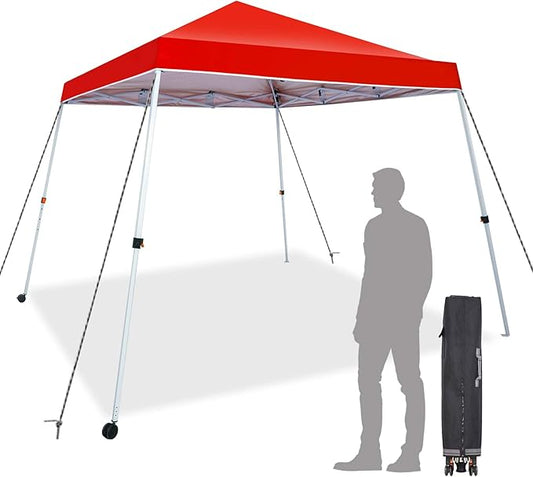 Sunnyglade 10x10 Ft Pop Up Canopy Tent One Button Easy Pop Up Outdoor Instant Folding Slant Leg Canopy with 2 Wheels and Deluxe Carry Bag(Red)
