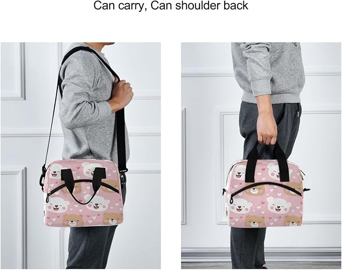 ALAZA White Bear Brown Pattern Lunch Box for Men Women Adults Insulated Lunch Bag Cooler Bag with Adjustable Shoulder Strap for Work Picnic Travel