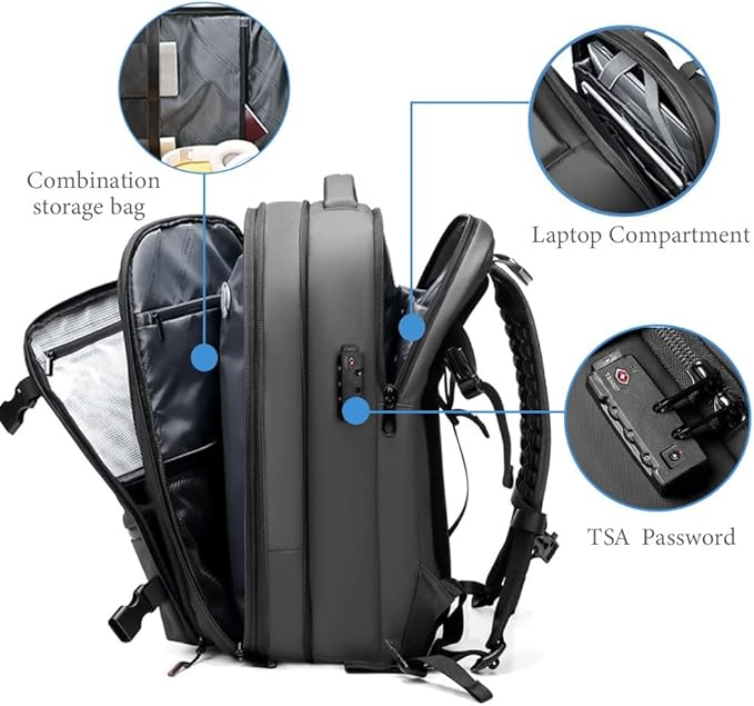 Vacuum Backpack for Travel, 60L Expandable Vacuum Compression Bag with Electric Vacuum Pump, Water Resistant and Anti Theft, Space Saver Bags for Travel Camping (Grey)
