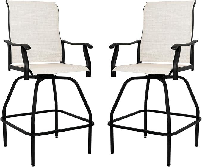 LEVELEVE Patio Bar Set 2pcs Swivel Bar Stools Outdoor Bistro Textilene Furniture Stability All-Weather Set (2, Beige Fabric)