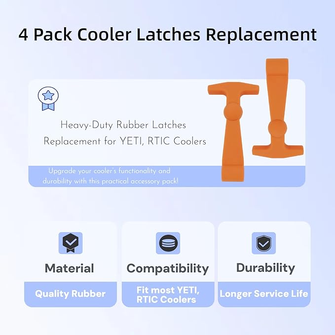 4 Pack Cooler Latches Replacement for YETI, RTIC Coolers, Heavy-Duty Rubber Latches, Universal Fit, Easy to Install, Perfect for YETI Cooler Accessories & Replacement Parts