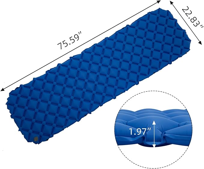 Waterproof Sleeping Pad for Camping/Backpacking/Hiking/Traveling Inflatable Sleeping Mat Ultralight Air Mattress Single Tent/Person Blue