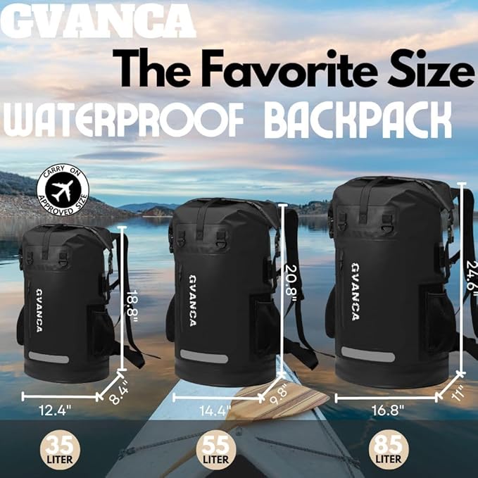 Waterproof Roll Top Kayak Dry Backpack, Floating Outdoor Dry Sack Boating Sailing Canoeing Rafting Fishing Camping 85L Black