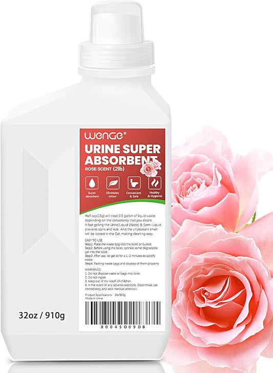 Wenge Urine Super Absorbent, Solidifier - 180 Use Pre Poo gel for Toilet, Porta Potty Chemicals, Eco Absorbent Liquid Waste Gelling and Deodorizing Powder (Pink Rose Scent)