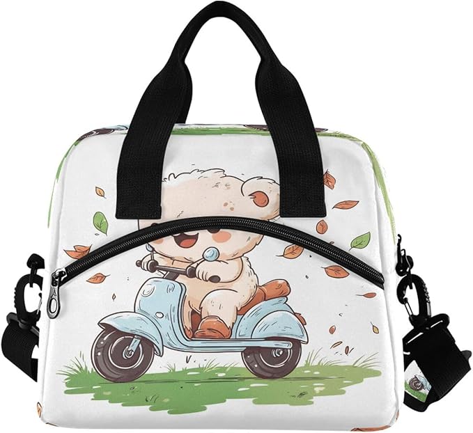 ALAZA White Bear Electric Car Lunch Box for Men Women Adults Insulated Lunch Bag Cooler Bag with Adjustable Shoulder Strap for Work Picnic Travel