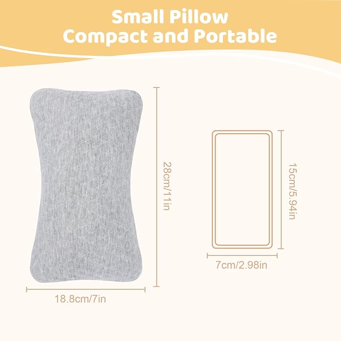 vocheer Small Pillows for Sleeping, 11"x 7" Mini Travel Pillow, Tiny Pillows for Neck, Wrist, Lumbar and Knee, Pets Pillow, Cotton, Machine Washable,Light Grey-2PC