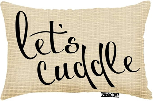 Throw Pillow Cover Lets Cuddle Contemporary Typography Decorative Pillow Case Home Decor 20x12 Inches Pillowcase