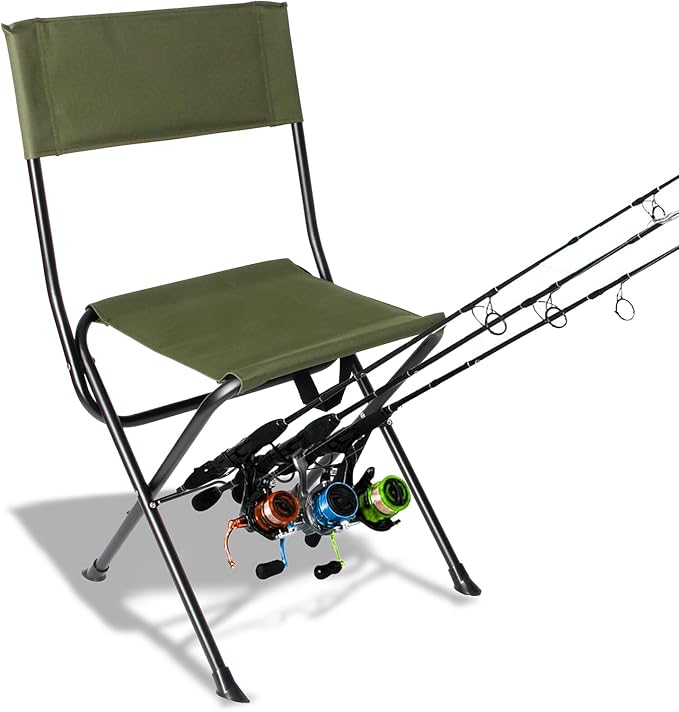 LEADALLWAY Fishing Chair with Rod Holder Portable Folding Camping Stool Small Chair (Green Large)